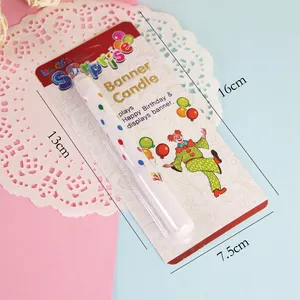 Surprise musical birthday banner candle with clown packaging measuring 16cm x 7.5cm