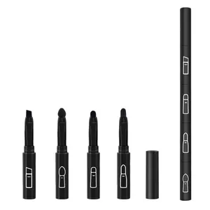 Professional 4-in-1 black eye makeup brush set with interchangeable heads for eyeshadow