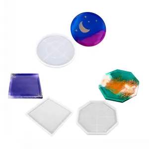Moldes de silicona para posavasos DIY con formas geométricas redonda, cuadrada y octagonal