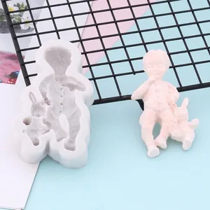 Detailed view of 3D boy with rabbit silicone mold and finished cast with dimensions