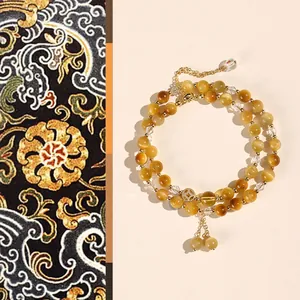 Golden Tiger Eye Citrine Amethyst Beaded Bracelet For Women Double Wrap Bead Bracelet Ethnic High-End Handmade Jewelry Accessory
