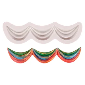 Detailed wavy curtain drape silicone mold for wedding cake border fondant decoration