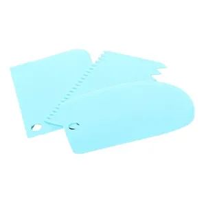 3-piece light blue plastic dough scrapers set for cake cream and professional baking