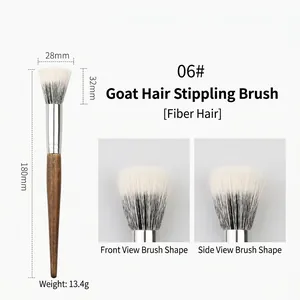 Detail view showing dimensions and fiber bristles of a wooden handle stippling brush.