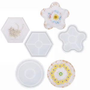 Juego de moldes de silicona para crear posavasos de resina redondos y florales