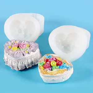 Molde de Silicona para Caja de Almacenamiento de Rosa de Corazón Molde de Resina Epoxi de Yeso para Velas Aromáticas DIY Organizador de Joyas Caja de Baratijas Herramienta de Artesanía