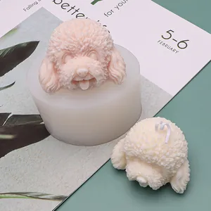 Detailed poodle head silicone mold showing textured candle and mold side by side