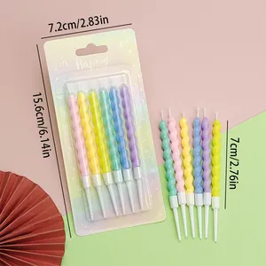 Detailed dimensions of colorful spiral birthday candles for party cake decoration