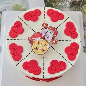 Festive God of Wealth cake topper decoration set with eight lucky cloud message plaques
