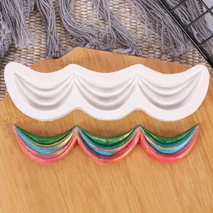 Scalloped Wave Fabric Curtain Fondant Silicone Mold Wedding Cake Border Decoration Biscuit Baking Tool DIY Sugar Craft