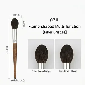 Macro detail of flame-shaped multifunctional makeup brush with soft fiber bristles