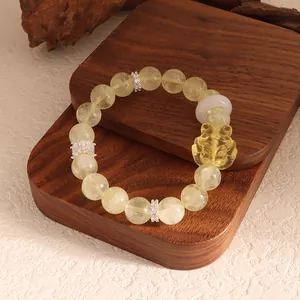 Fashion Nine-Tailed Fox Natural Stone Beaded Bracelet With Amethyst White Agate Strawberry Quartz Rhinestone Charm Bracelet For Women