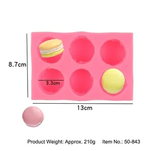 Afmetingen van de roze 6-gaats 3D macaron siliconen mal voor DIY zeep knutselprojecten