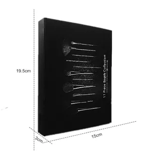 Detailed dimensions for the professional 11-piece black makeup brush set gift box