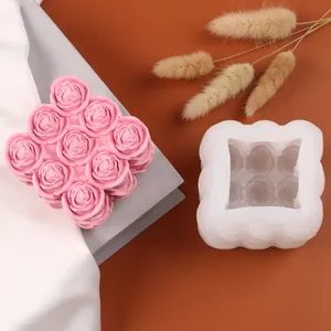 Detail view of a rose rubik's cube silicone mold and its finished pink flower craft