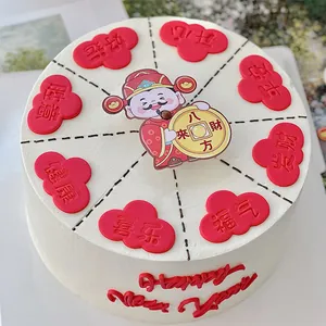 God of Wealth cake topper set with auspicious Chinese character clouds for New Year