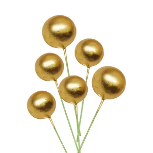 Seis pinchos de bolas doradas brillantes para tartas y suministros de fiestas