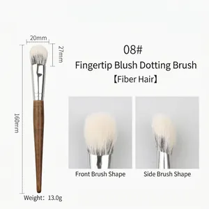 Close-up of fingertip blush stippling brush with synthetic fiber bristles and dimensions