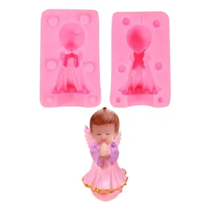 3D angel silicone mold shown with a finished pink praying angel figurine detail