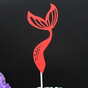 Red glitter mermaid tail cake topper for birthday party and bakery dessert decoration.