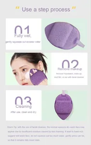 Detailed step-by-step instruction guide for using the purple facial cleansing sponge puff