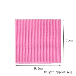 Macro view of pink knitted texture silicone fondant lace mat mold with size specifications