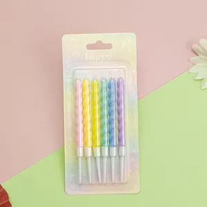 Colorful spiral birthday candles in a 6-pack, ideal for party cake decorations
