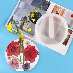 Molde de silicona redondo para florero de resina DIY con muestra floral de resina
