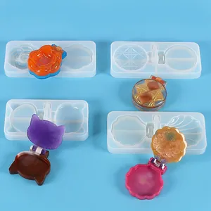 Collection of DIY resin silicone molds for rose, cat, shell, and diamond compact mirrors