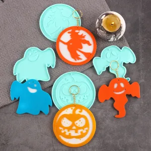 Detail view of Halloween silicone molds featuring ghosts witch and pumpkin for DIY resin crafts