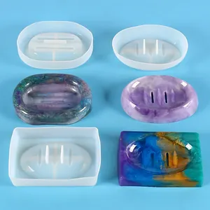 Complete set ovale en vierkante siliconen mallen met afgewerkte hars zeepschaaltjes
