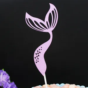 Sparkling pink glitter mermaid tail cake topper for birthday party decorations