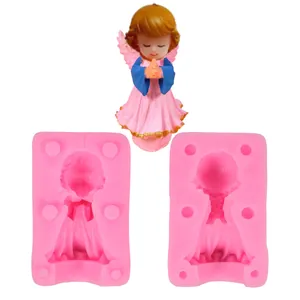 3D praying angel silicone mold set for DIY candle and soap making with finished example