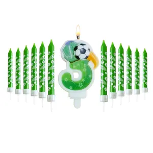 Set de velas de cumpleaños fútbol número 3 con velas de lápiz motivo de fútbol
