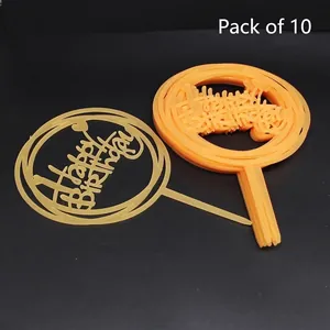 Pack de 10 adornos flexibles para tarta de cumpleaños naranja con texto Happy Birthday