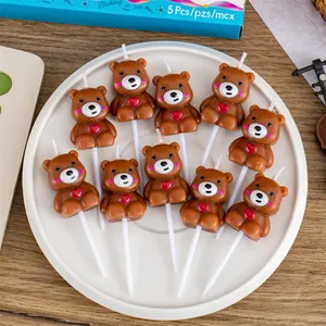 Cute Bear Birthday Candle Paraffin Wax Cake Decoration Retro Heart Bear Creative Party Dessert Decor Candle For Kids Party