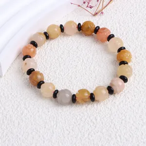 Natur-Jinsiyu-Jade-Perlenarmband mit geschnitzten, bunten Kürbisperlen aus feiner Jade
