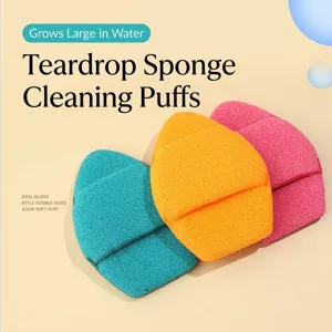 Soft teardrop-shaped double-sided sponge bath glove for gentle deep skin cleaning