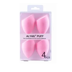 Premium 4-piece set of pink slanted beauty makeup sponges in a clear protective box