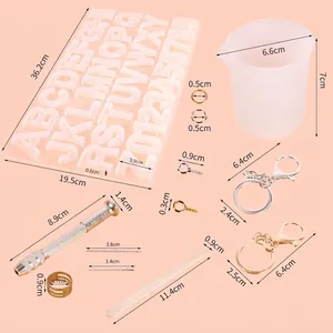 Tableau des tailles détaillé pour kit d'outils résine DIY avec moule alphabet silicone