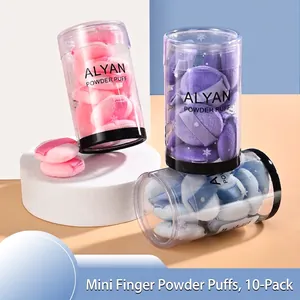 10-piece mini finger powder puff set in canisters, soft velvet for even makeup application