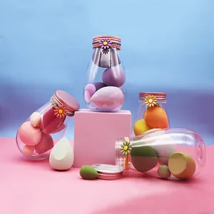Lot de 6 éponges de maquillage marguerite colorées dans des bocaux transparents pour le visage