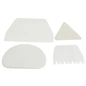 4-piece white plastic cake scraper set for baking cream smoothing and dough cutting