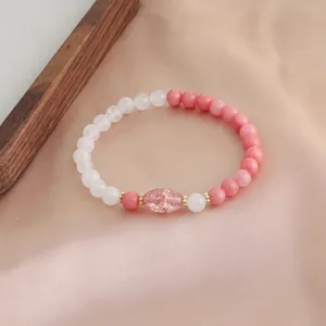 Elegantes Naturkristall-Perlenarmband mit rosa und weißen Steinen für Damen Schmuck