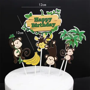 Décoration de gâteau animaux jungle avec singes et Happy Birthday, dimensions de 12 cm