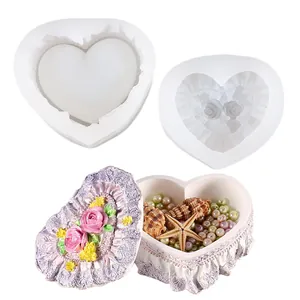 Molde de silicona caja de corazón con rosas para manualidades de yeso resina y velas
