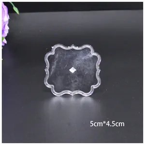 Transparent scalloped plastic display base for dolls, 5cm x 4.5cm size detail.