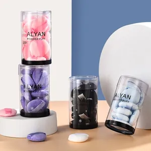 Set of 10 mini crystal velvet finger powder puffs in cylindrical containers for makeup.