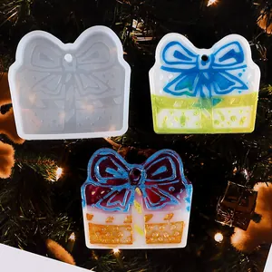 Gift box shaped DIY silicone mold for resin casting Christmas ornaments and keychains