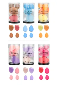 Set of diverse ALYAN makeup sponges in snowflake cylinders, teardrop and beveled shapes